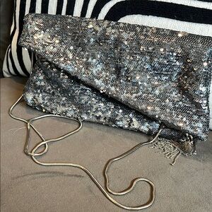 Silver Sequin Clutch Bag